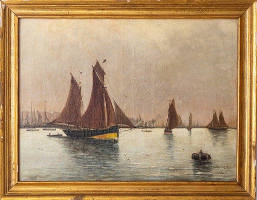 Various Artists, Marine Scenes, 19th Century, Paintings, Set of 4-AOI-2042690