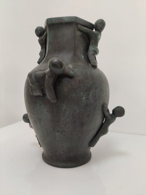 Vase in Bronze with Children Sculpture from Maitland Smith, 1980s-JJT-1098264