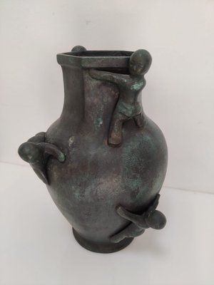 Vase in Bronze with Children Sculpture from Maitland Smith, 1980s-JJT-1098264