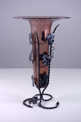 Vase in Murano Glass and Wrought Iron by Vittorio Zecchin, 1890s-KGD-2043233