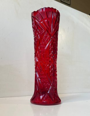 Vase in Pressed Red Glass by Fyens Glasværk, 1920s-LCR-2032507