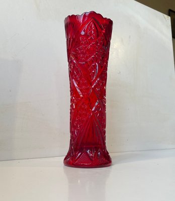 Vase in Pressed Red Glass by Fyens Glasværk, 1920s-LCR-2032507