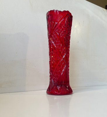 Vase in Pressed Red Glass by Fyens Glasværk, 1920s-LCR-2032507