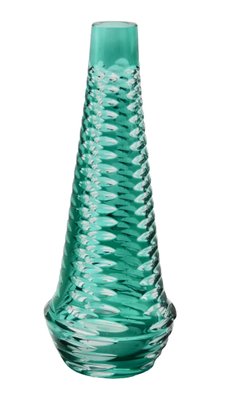 Vase with Optical Lenses in Turquoise Cut to Clear Crystal from Beyer, Germany-MJY-1148901