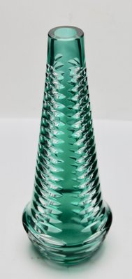 Vase with Optical Lenses in Turquoise Cut to Clear Crystal from Beyer, Germany-MJY-1148901