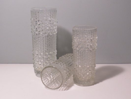 Vases with Candle Wax Motif from Sklo Union Glassworks, Czech Republic, 1970s, Set of 3-UKG-1107305