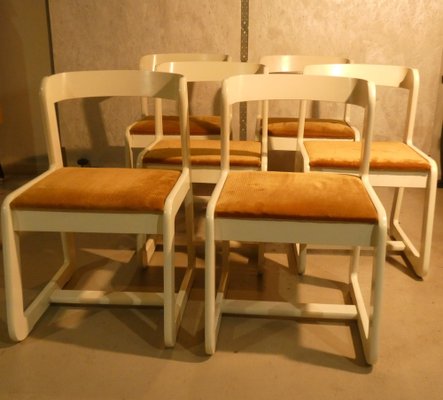 Velvet and Wood Chairs by Mario Sabot, Italy, 1970s, Set of 6-ERB-1766262