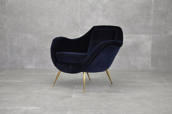 Velvet & Brass Armchair, 1950s-RAF-1239223