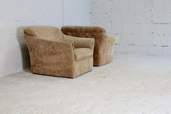 Velvet Caramel Armchairs, 1960s, France, Set of 2-MAO-829876