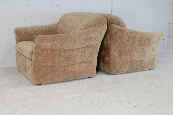 Velvet Caramel Armchairs, 1960s, France, Set of 2-MAO-829876