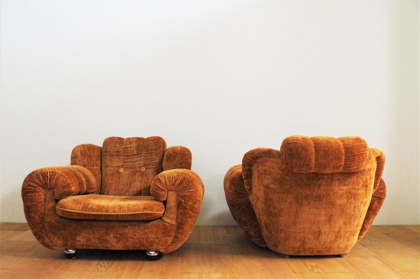 Velvet Lounge Chair and Sofa Set, 1970s, Set of 3-KNM-982702