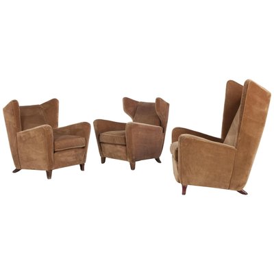 Velvet Lounge Chairs Attributed to Melchiorre Bega, Italy, 1950s, Set of 3-AA-852240