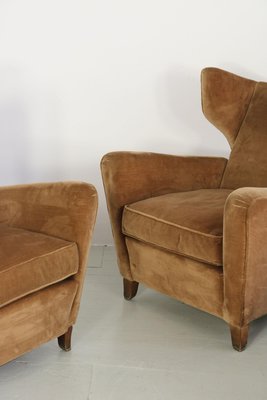 Velvet Lounge Chairs Attributed to Melchiorre Bega, Italy, 1950s, Set of 3-AA-852240