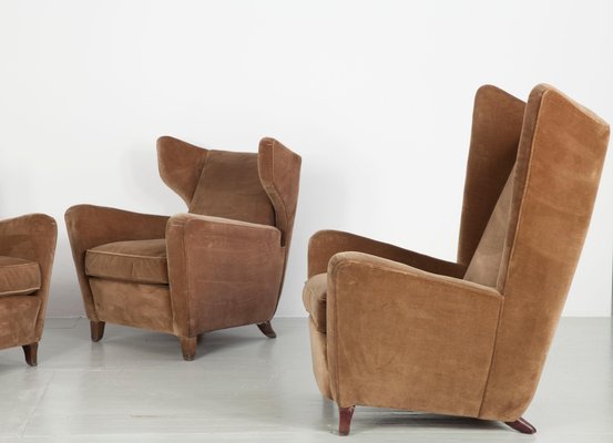 Velvet Lounge Chairs Attributed to Melchiorre Bega, Italy, 1950s, Set of 3-AA-852240