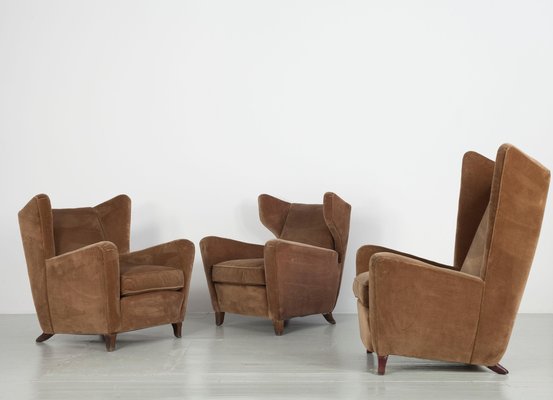 Velvet Lounge Chairs Attributed to Melchiorre Bega, Italy, 1950s, Set of 3-AA-852240