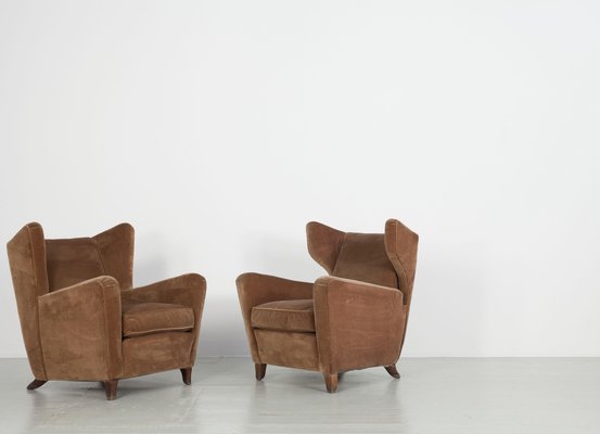 Velvet Lounge Chairs Attributed to Melchiorre Bega, Italy, 1950s, Set of 3-AA-852240