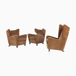 Velvet Lounge Chairs Attributed to Melchiorre Bega, Italy, 1950s, Set of 3-AA-852240