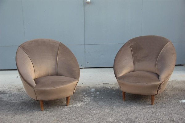 Velvet Lounge Chairs by Federico Munari, 1950s, Set of 2-EH-565117