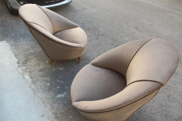 Velvet Lounge Chairs by Federico Munari, 1950s, Set of 2-EH-565117