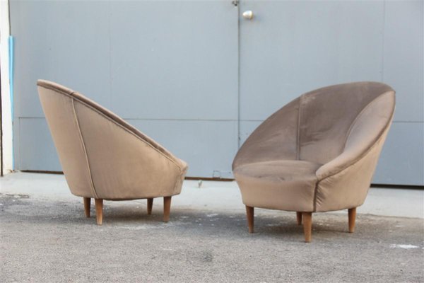 Velvet Lounge Chairs by Federico Munari, 1950s, Set of 2-EH-565117