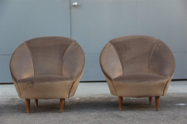 Velvet Lounge Chairs by Federico Munari, 1950s, Set of 2-EH-565117