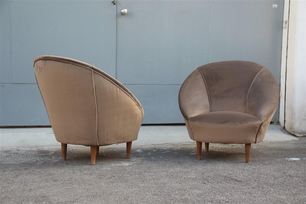 Velvet Lounge Chairs by Federico Munari, 1950s, Set of 2-EH-565117