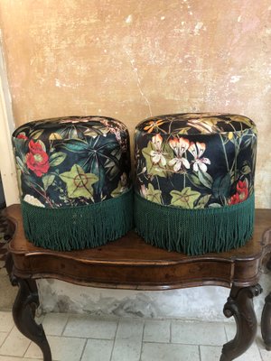 Velvet Poufs, 1980s, Set of 2-ULU-2042089