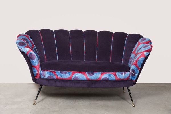 Velvet Shell Sofa, 1950s-ZXQ-823871