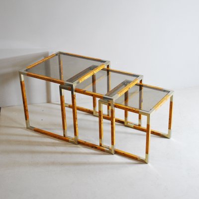 Veneered Wood & Smoked Glass Nesting Tables, 1960s, Set of 3-JQO-1140849