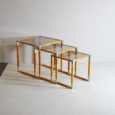 Veneered Wood & Smoked Glass Nesting Tables, 1960s, Set of 3-JQO-1140849