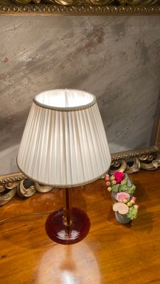 Venetian Amber-Colored Blown Murano Glass Table Lamp with White Silk Shade, 1950s-PYA-899116