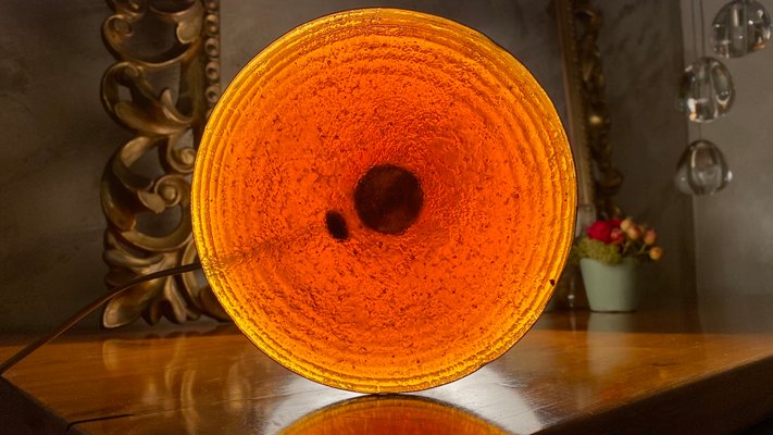 Venetian Amber-Colored Blown Murano Glass Table Lamp with White Silk Shade, 1950s-PYA-899116