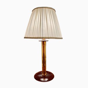 Venetian Amber-Colored Blown Murano Glass Table Lamp with White Silk Shade, 1950s-PYA-899116