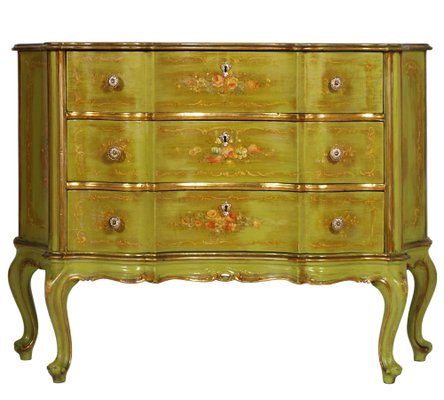 Venetian Baroque Hand-Painted Chest of Drawers with Edges in Gold Leaf from La Permanente Mobili Cantù, 1910-NJV-698621