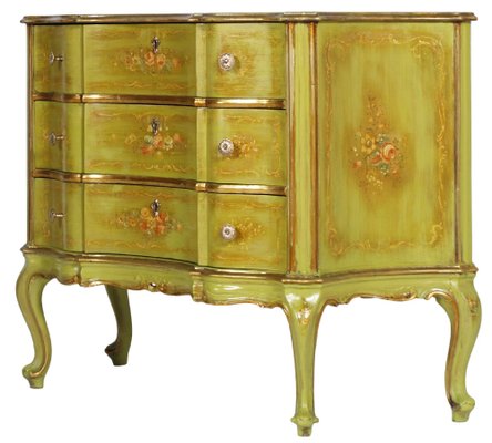 Venetian Baroque Hand-Painted Chest of Drawers with Edges in Gold Leaf from La Permanente Mobili Cantù, 1910-NJV-698621