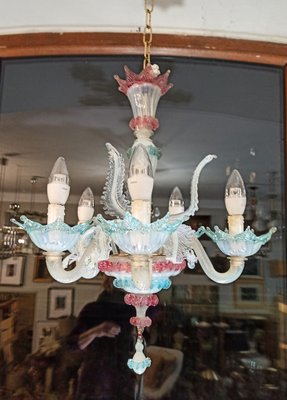 Venetian Chandelier in Opaline Glass, Italy, 1970s-FSD-1757977