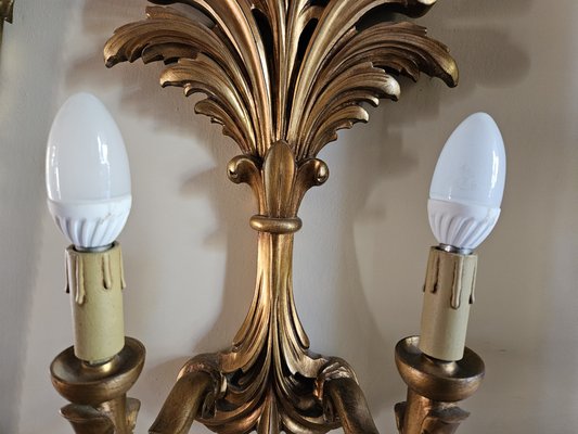 Venetian Gilt Wood Entrance Mirror and Wall Sconces, 1970, Set of 3-ZUW-1799541