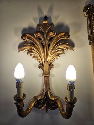 Venetian Gilt Wood Entrance Mirror and Wall Sconces, 1970, Set of 3-ZUW-1799541