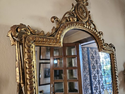 Venetian Gilt Wood Entrance Mirror and Wall Sconces, 1970, Set of 3-ZUW-1799541