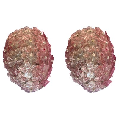 Venetian Glass Rose Wall Lamps, 1980s, Set of 2-OVO-1665071