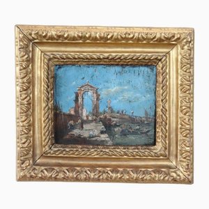 Venetian Landscape, 19th Century, Oil on Board, Framed-DCO-1775289