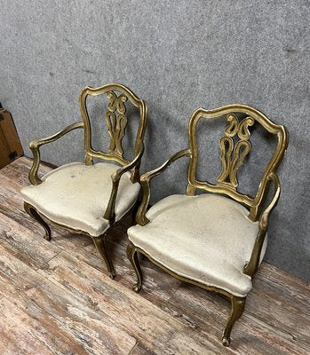 Venetian Louis XV Style Armchairs in Gilded Wood, 1900s, Set of 2-MWB-2016545