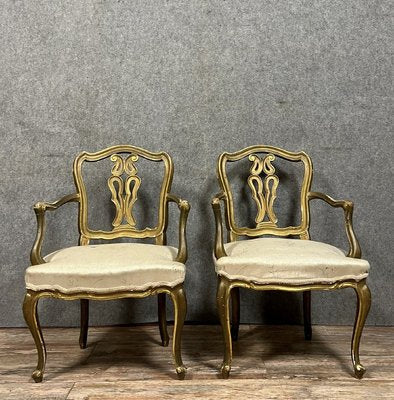 Venetian Louis XV Style Armchairs in Gilded Wood, 1900s, Set of 2-MWB-2016545