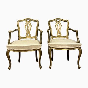 Venetian Louis XV Style Armchairs in Gilded Wood, 1900s, Set of 2-MWB-2016545