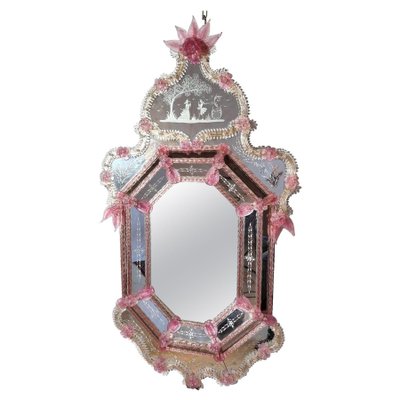 Venetian Pink Flower Murano Glass Mirror-MBH-1032367