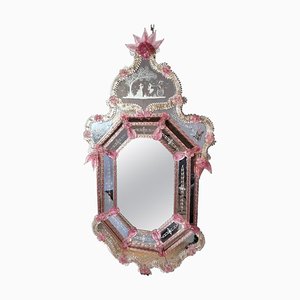 Venetian Pink Flower Murano Glass Mirror-MBH-1032367