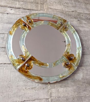 Venetian Round Mirror in Murano Glass from Mazzega, 1960s-JJT-1725377