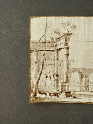 Venetian School Artist, Landscape with Ruins, 1700s, China Ink Drawing-MAX-1399432