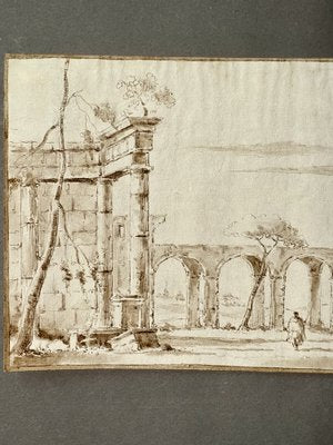 Venetian School Artist, Landscape with Ruins, 1700s, China Ink Drawing-MAX-1399432