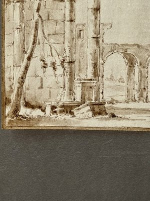 Venetian School Artist, Landscape with Ruins, 1700s, China Ink Drawing-MAX-1399432